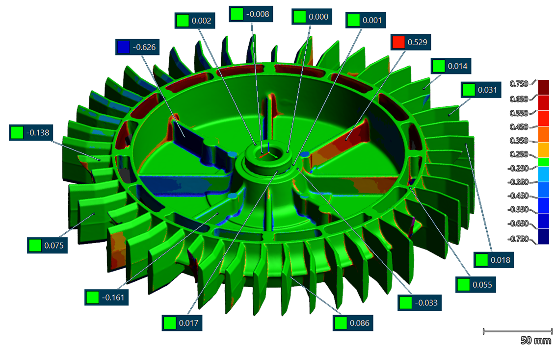 Deviation between CAD model and Polygon model (scanned mesh)(shown on polygon model in mm)