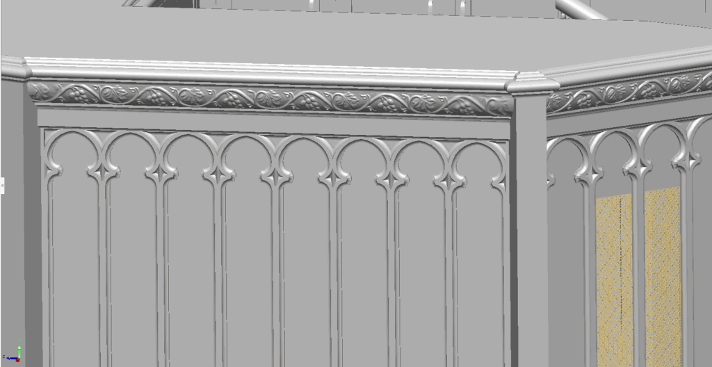 Grape Vine Borders and Metal Mesh in CAD model of Church Altar
