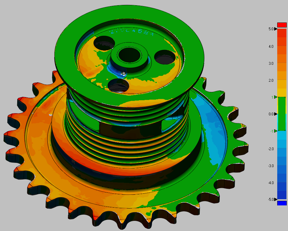 Scan to CAD deviation analysis of Digging Drum conducted by V3D Technologies in Design X software.