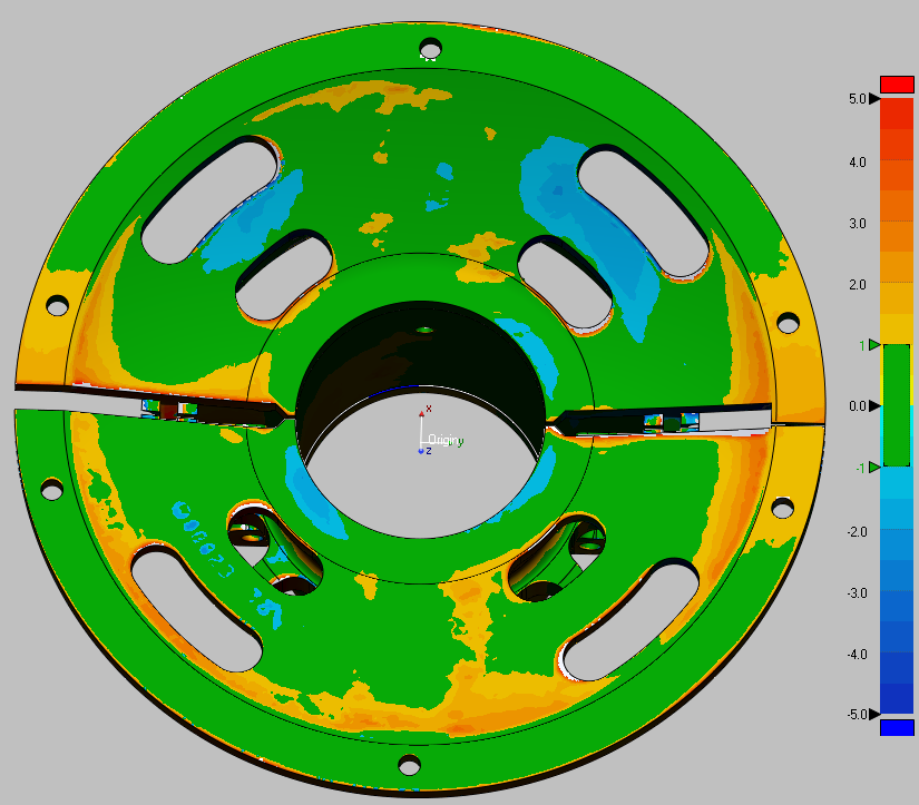 Deviation between CAD Model and Polygon Model of Sprocket Lagging (shown on CAD model, in mm) done by V3D Technologies.